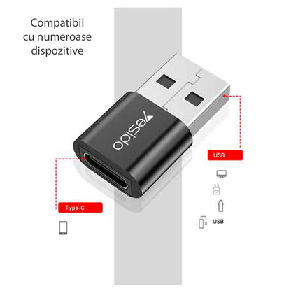 USB-C till USB-A adapter för data och laddning Yesido GS09, Svart