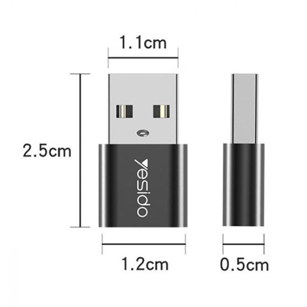 USB-C till USB-A adapter för data och laddning Yesido GS09, Svart