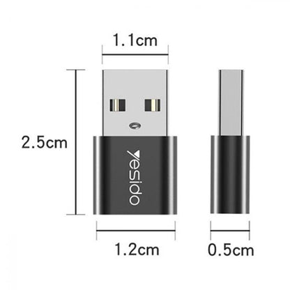 USB-C till USB-A adapter för data och laddning Yesido GS09, Svart