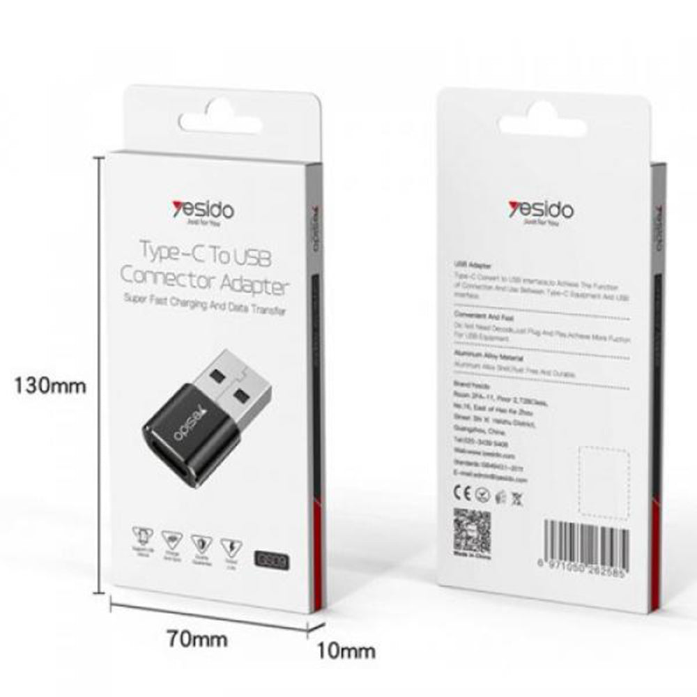 USB-C till USB-A adapter för data och laddning Yesido GS09, Svart
