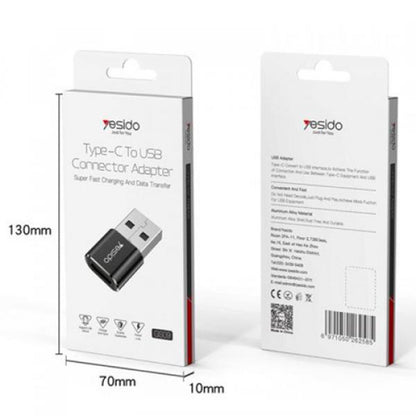 USB-C till USB-A adapter för data och laddning Yesido GS09, Svart