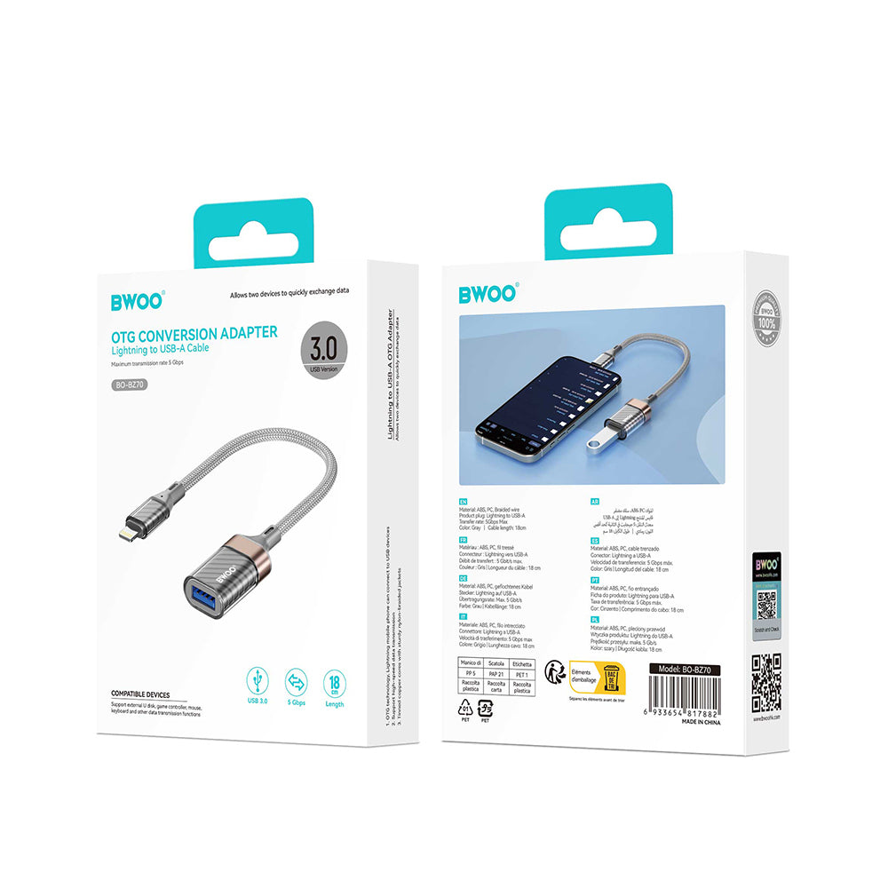 OTG Lightning - USB-A BWOO BZ70-adapter, Grå