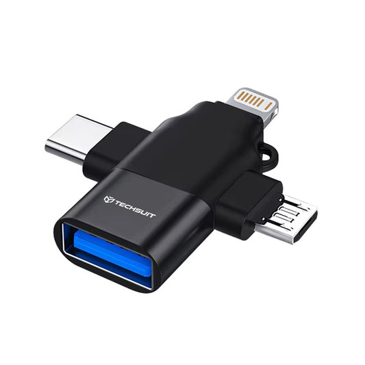 OTG-adapter Lightning / microUSB / USB-C - USB-A Techsuit A17 SoundVoltX, Svart