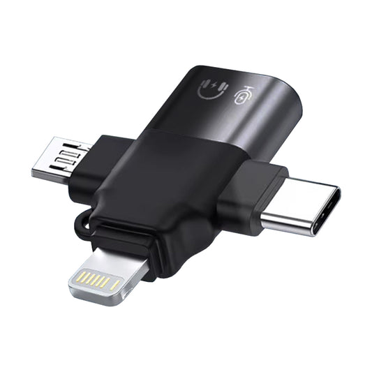 OTG-adapter Lightning / microUSB / USB-C - USB-A Techsuit A17 SoundVoltX, Svart