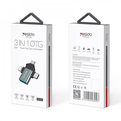 OTG-adapter Lightning / microUSB / USB-C - USB-A Yesido GS15, Svart