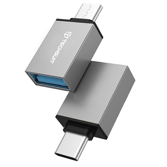 OTG-adapter microUSB / USB-C - USB-A Techsuit A13 DuoVoltX, Grå, Set om 2 stycken