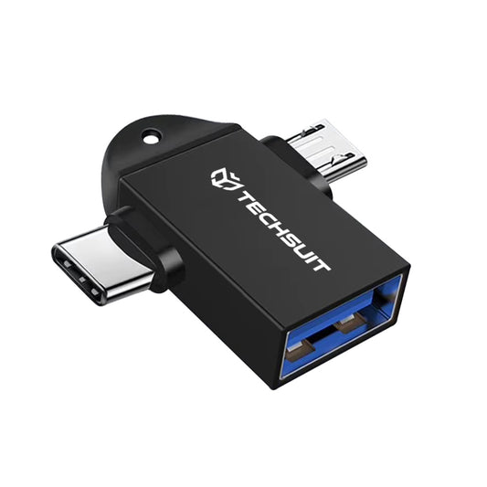 OTG-adapter microUSB / USB-C - USB-A Techsuit A16 TwoVoltX, Svart