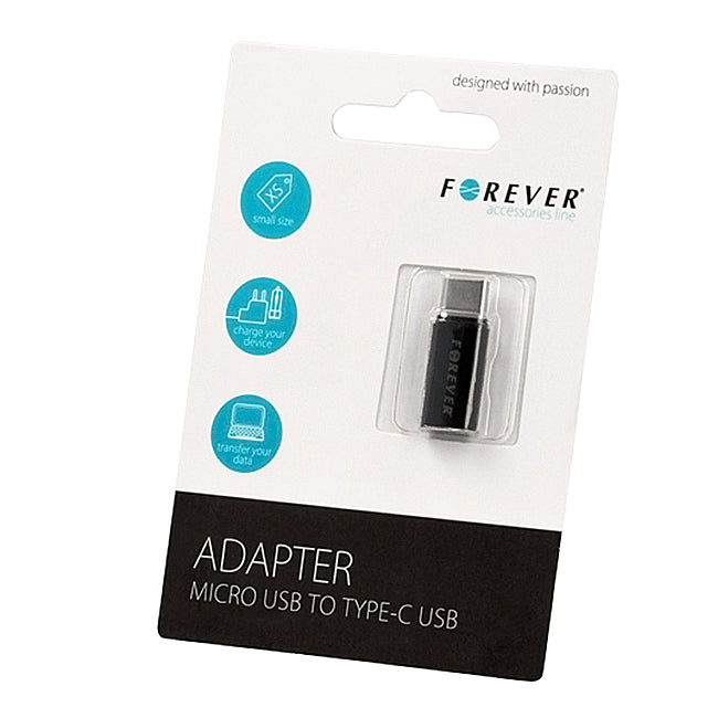 Data- och laddningsadapter microUSB - USB-C Forever, svart