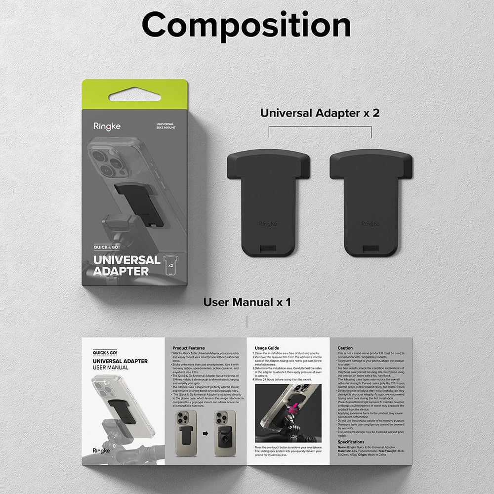 Telefonadapter Ringke Quick & Go för Cykelhållare, Set med 2 stycken, Svart