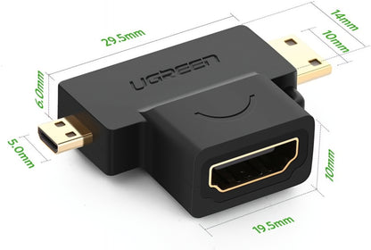 Videoadapter UGREEN HD129, miniHDMI / microHDMI - HDMI, 1080P, Svart