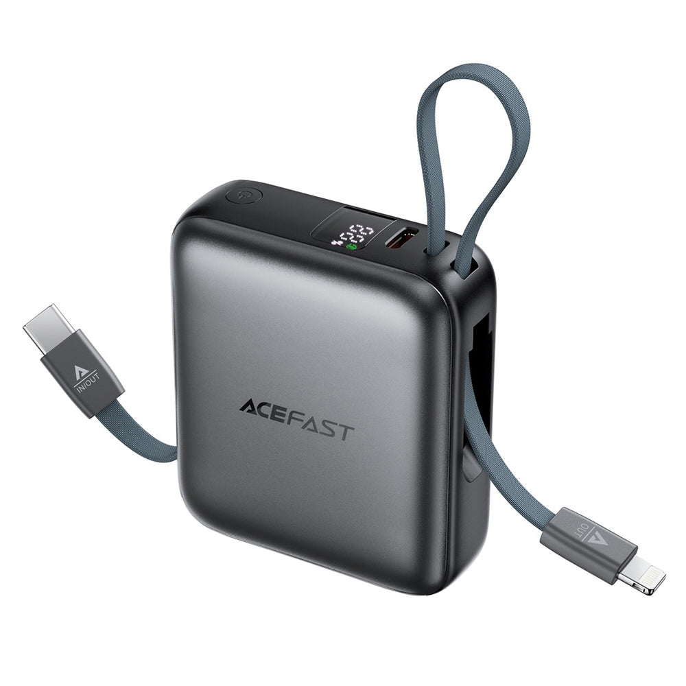 Extern batteri Acefast M23, 10000mAh, 22.5W, QC + PD, 1 x Lightning - 2 x USB-C, Grå