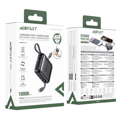 Extern batteri Acefast M23, 10000mAh, 22.5W, QC + PD, 1 x Lightning - 2 x USB-C, Grå