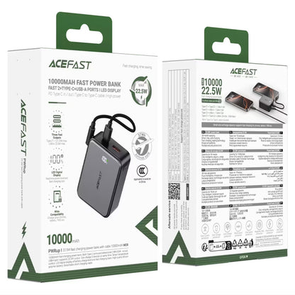 Extern batteri Acefast M28, 10000mAh, 22.5W, QC + PD, 1 x USB-A - 2 x USB-C, Svart
