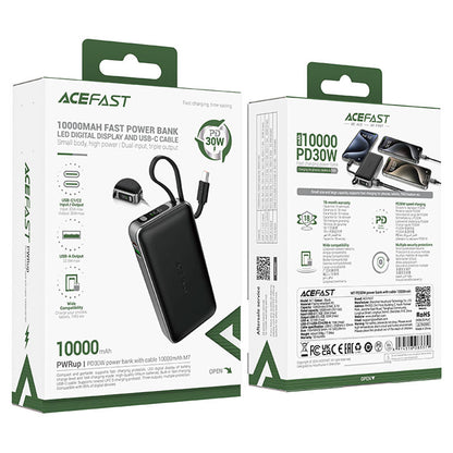 Extern batteri Acefast M7, 10000mAh, 30W, QC + PD, 1 x USB-A - 2 x USB-C, Svart