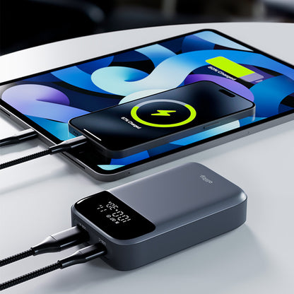 Extern batteri Allity. APB-200 PocketPower, 10000mAh, 33W, QC + PD, 1 x USB-A - 1 x USB-C, Grå