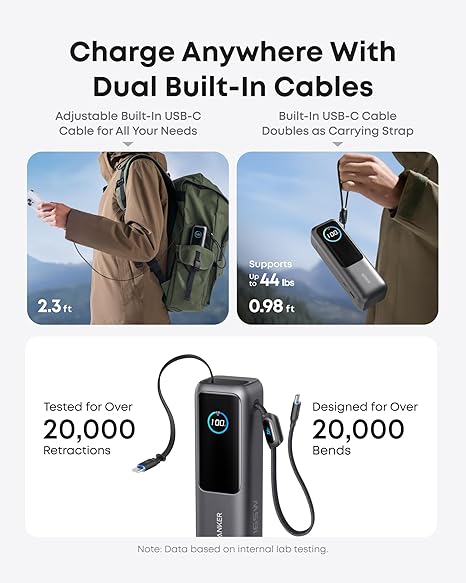Anker Extern Batteri, 25000mAh, 165W, QC + PD, 1 x USB-A - 3 x USB-C, Grå A1695H11
