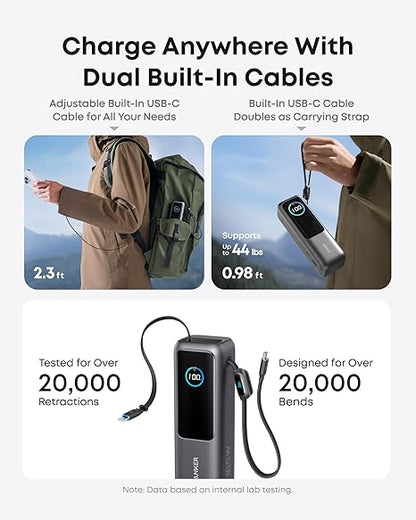 Anker Extern Batteri, 25000mAh, 165W, QC + PD, 1 x USB-A - 3 x USB-C, Grå A1695H11