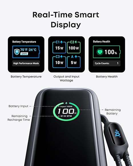 Anker Extern Batteri, 25000mAh, 165W, QC + PD, 1 x USB-A - 3 x USB-C, Grå A1695H11