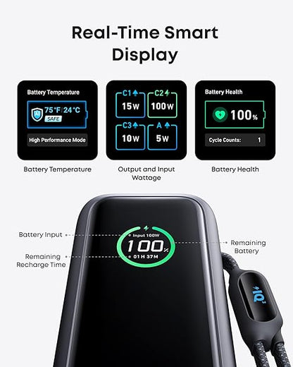 Anker Extern Batteri, 25000mAh, 165W, QC + PD, 1 x USB-A - 3 x USB-C, Grå A1695H11