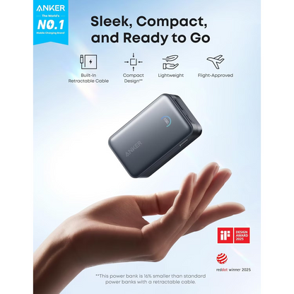 Externt batteri Anker Nano, 10000mAh, 45W, QC + PD, 1 x USB-A - 1 x USB-C, Svart A1638H11