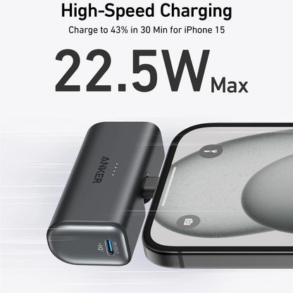 Anker Nano External Battery, 5000mAh, 22.5W, PD, 2 x USB-C, Black A1653H11