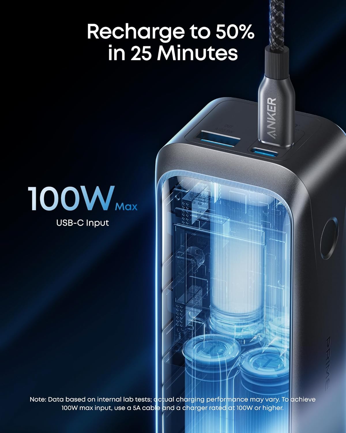 Externt batteri Anker Prime, 20100mAh, 220W, QC + PD, 1 x USB-A - 2 x USB-C, Svart A110BH11