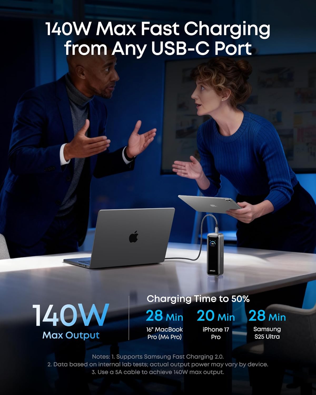 Externt batteri Anker Prime, 20100mAh, 220W, QC + PD, 1 x USB-A - 2 x USB-C, Svart A110BH11