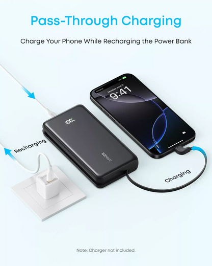 Externt batteri Anker Zolo, 20000mAh, 22.5W, QC + PD, 1 x USB-A - 2 x USB-C, Svart A110EH11