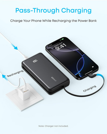Externt batteri Anker Zolo, 10000mAh, 22.5W, QC + PD, 1 x USB-A - 2 x USB-C, Svart A110DH11
