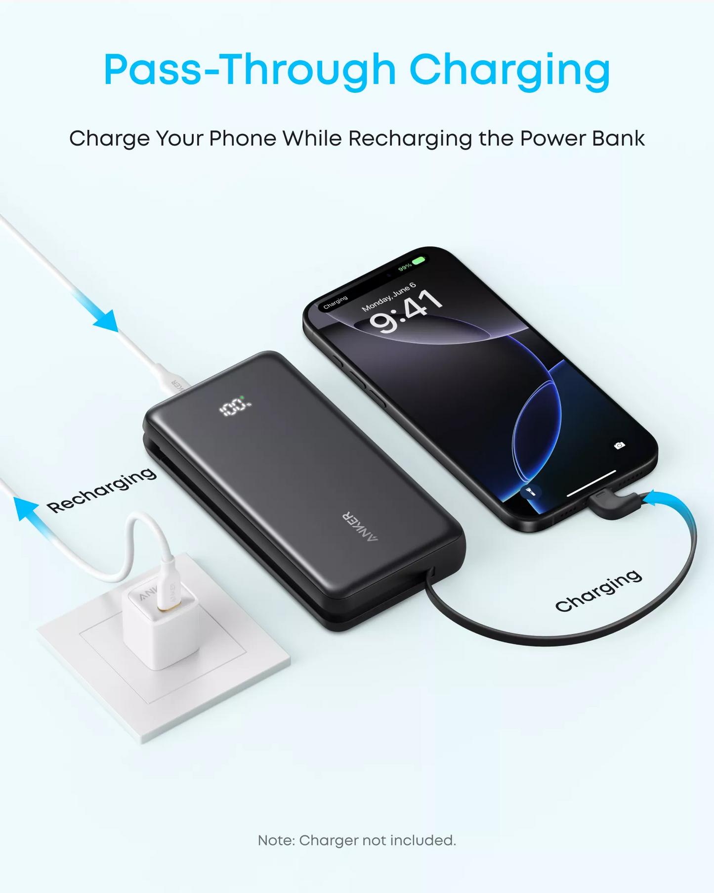 Externt batteri Anker Zolo, 20000mAh, 22.5W, QC + PD, 1 x USB-A - 2 x USB-C, Vit A110EH21