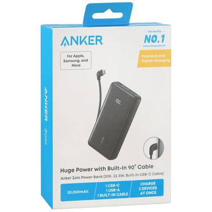 Externt batteri Anker Zolo, 20000mAh, 22.5W, QC + PD, 1 x USB-A - 2 x USB-C, Svart A110EH11
