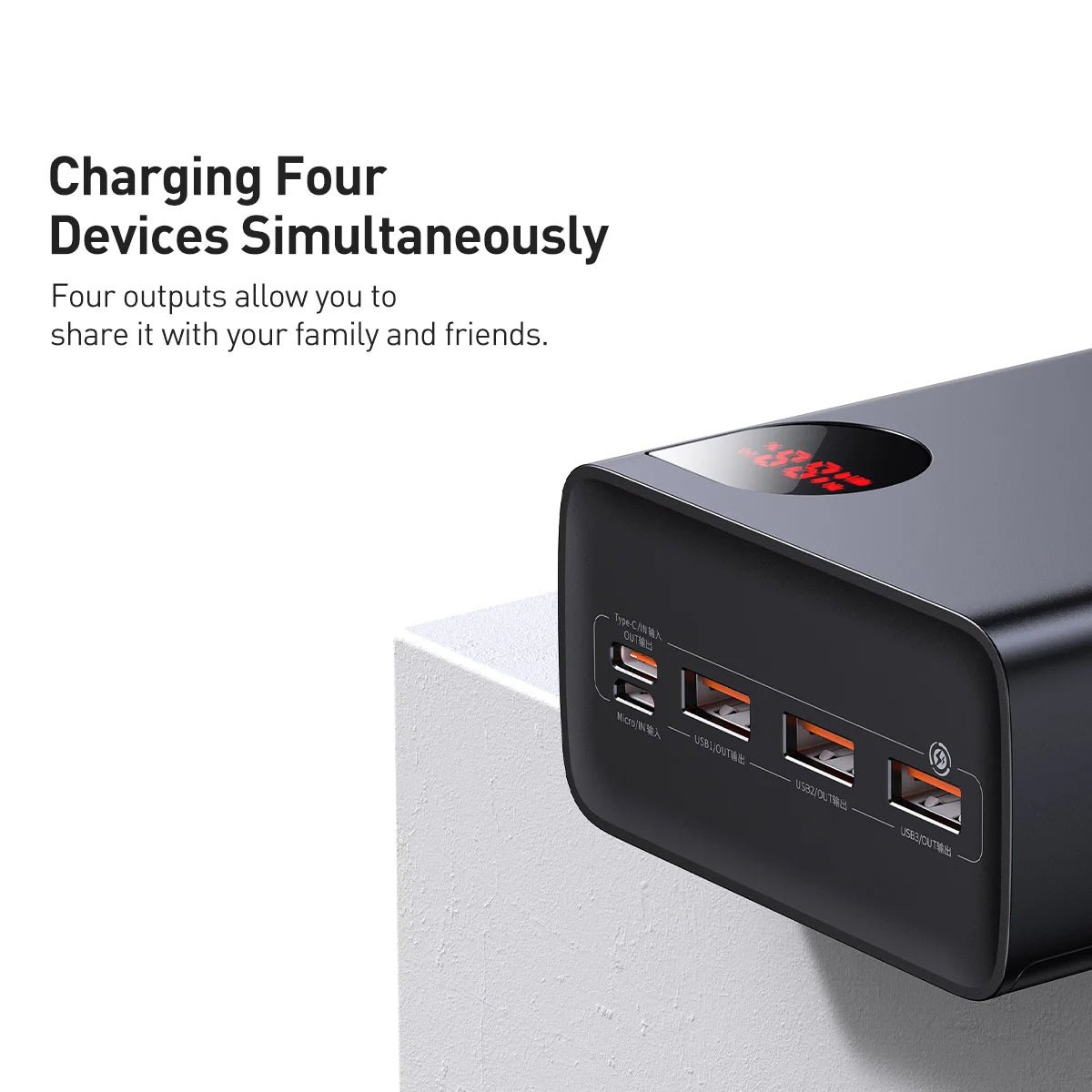 Extern batteri Baseus Adaman, 40000mAh, 22.5W, QC + PD, 1 x USB-C - 3 x USB-A, Svart