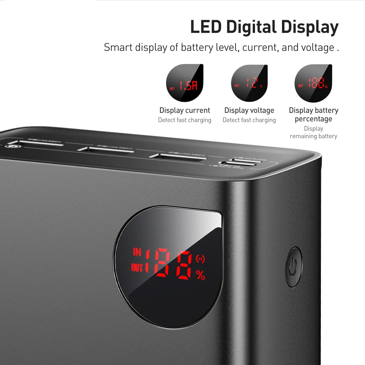 Extern batteri Baseus Adaman, 40000mAh, 22.5W, QC + PD, 1 x USB-C - 3 x USB-A, Svart