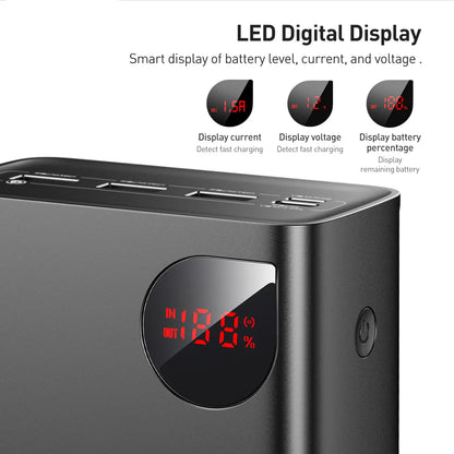 Extern batteri Baseus Adaman, 40000mAh, 22.5W, QC + PD, 1 x USB-C - 3 x USB-A, Svart