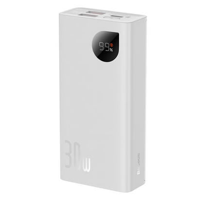 Baseus Adaman2 External Battery, 10000mAh, 30W, QC + PD, 1 x USB-C - 2 x USB-A, White PPAD080002