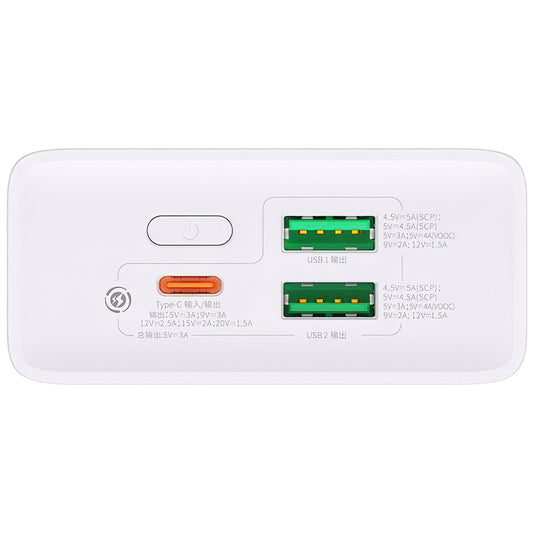 Baseus Adaman2 Externt batteri, 20000mAh, 30W, QC + PD, 1 x USB-C - 2 x USB-A, Vit PPAD080102