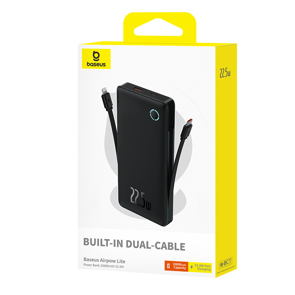 Extern batteri Baseus Airpow Lite, 10000mAh, 22.5W, QC + PD, 1 x Lightning - 1 x USB-A - 2 x USB-C, Svart P10067501123-00