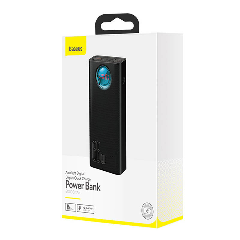 Baseus Amblight External Battery Digital Display, 30000mAh, 65W, QC + PD, 1 x USB-C - 4 x USB-A, Black PPLG000101