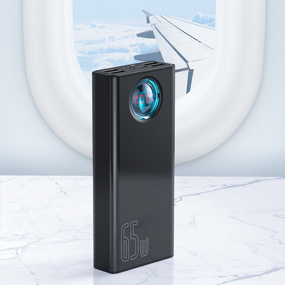 Extern batteri Baseus Amblight Digital Display, 30000mAh, 65W, QC + PD, 1 x USB-C - 4 x USB-A, Vit PPLG000102