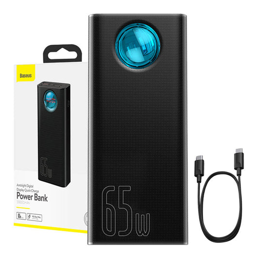 Baseus Amblight External Battery Digital Display, 30000mAh, 65W, QC + PD, 1 x USB-C - 4 x USB-A, Black PPLG000101