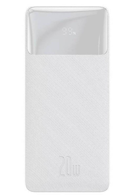 Extern batteri Baseus Bipow, 10000mAh, 20W, QC + PD, 1 x USB-C - 2 x USB-A, Vit PPBD050502