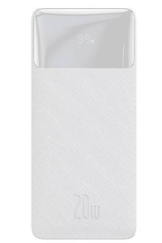 Extern batteri Baseus Bipow, 10000mAh, 20W, QC + PD, 1 x USB-C - 2 x USB-A, Vit PPBD050502