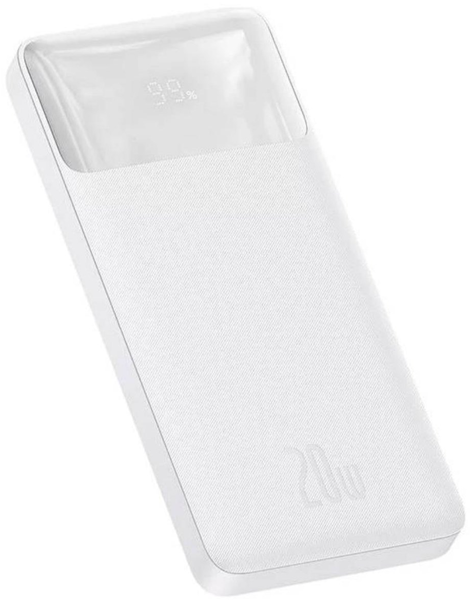 Extern batteri Baseus Bipow, 10000mAh, 20W, QC + PD, 1 x USB-C - 2 x USB-A, Vit PPBD050502