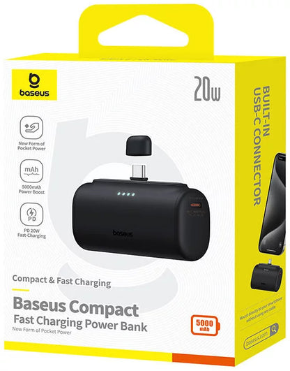 Baseus Compact External Battery, 5000mAh, 20W, PD, 2 x USB-C, Black P10068306113-00