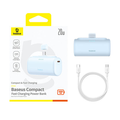 Extern batteri Baseus Compact, 5000mAh, 20W, PD, 2 x USB-C, Blå P10068306313-00