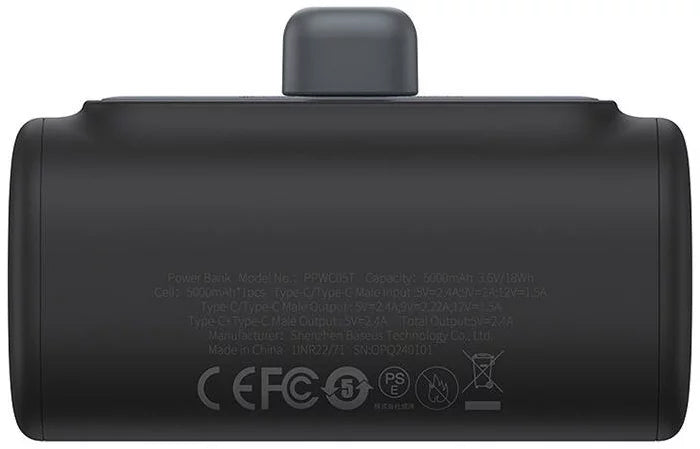 Baseus Compact External Battery, 5000mAh, 20W, PD, 2 x USB-C, Black P10068306113-00