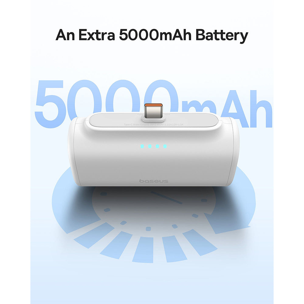 Extern batteri Baseus Compact, 5000mAh, 20W, PD, 1 x Lightning - 1 x USB-C, Vit P10068307213-00