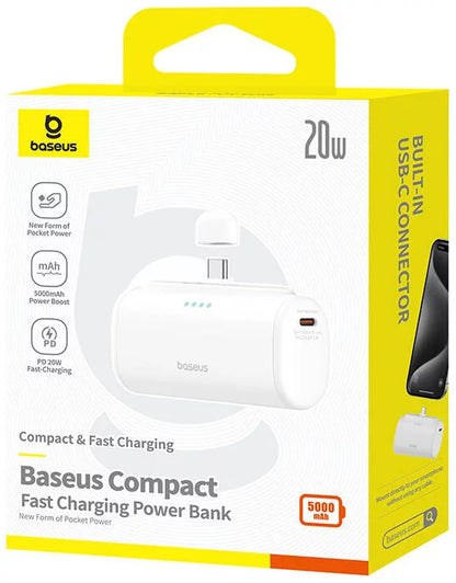 Baseus Compact External Battery, 5000mAh, 20W, PD, 2 x USB-C, White P10068306213-00