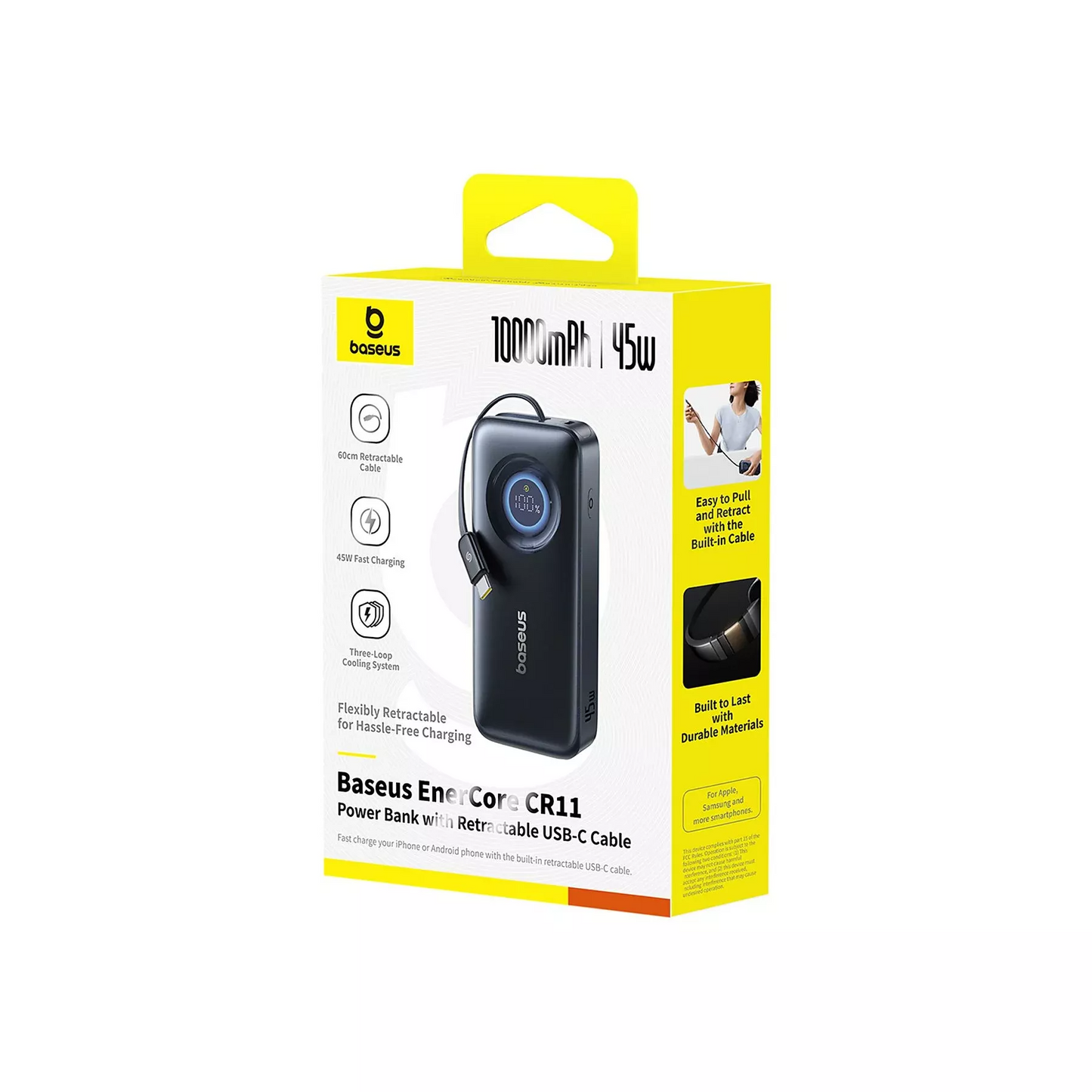 Extern batteri Baseus EnerCore CR11, 10000mAh, 45W, PD, 2 x USB-C, Svart E0027G01