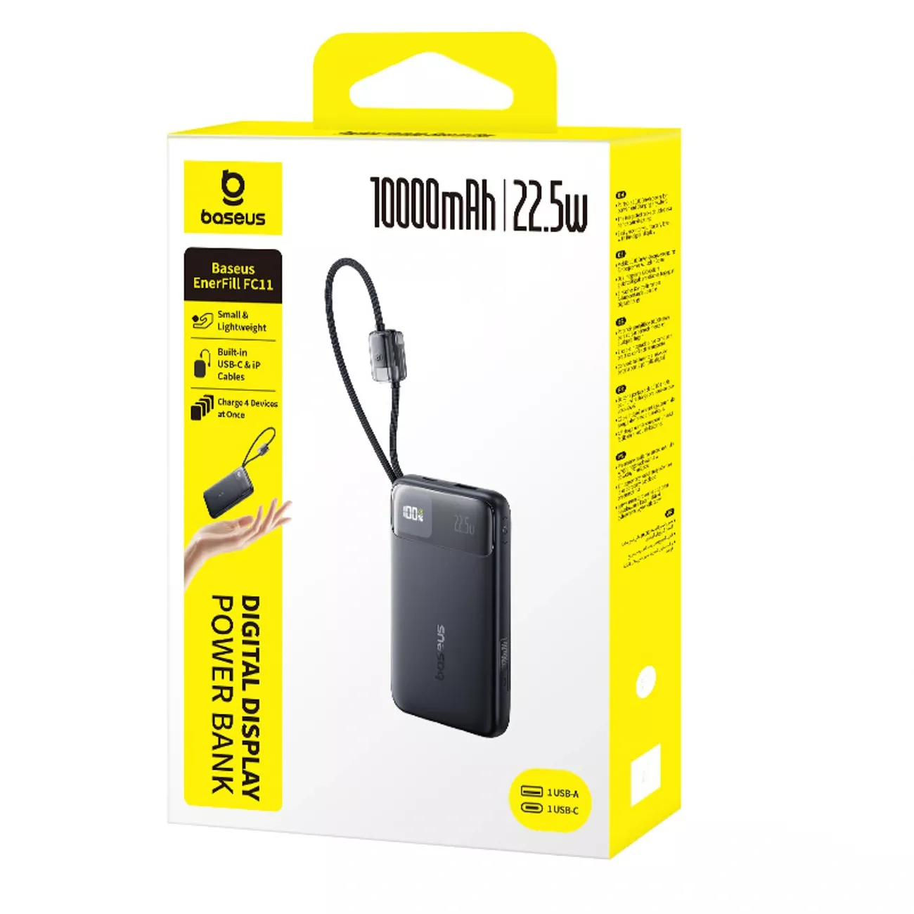 Externt Batteri Baseus EnerFill FC11, 10000mAh, 22.5W, QC + PD, 1 x Lightning - 1 x USB-A - 2 x USB-C, Svart E0027R04